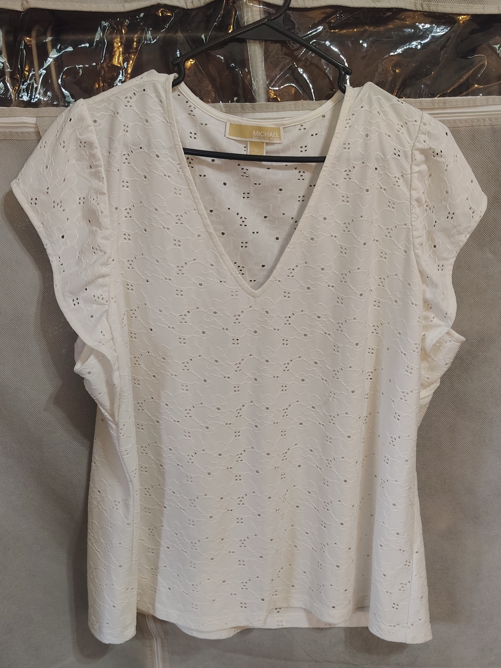 Michael Kors White Eyelet V-Neck Women's Top